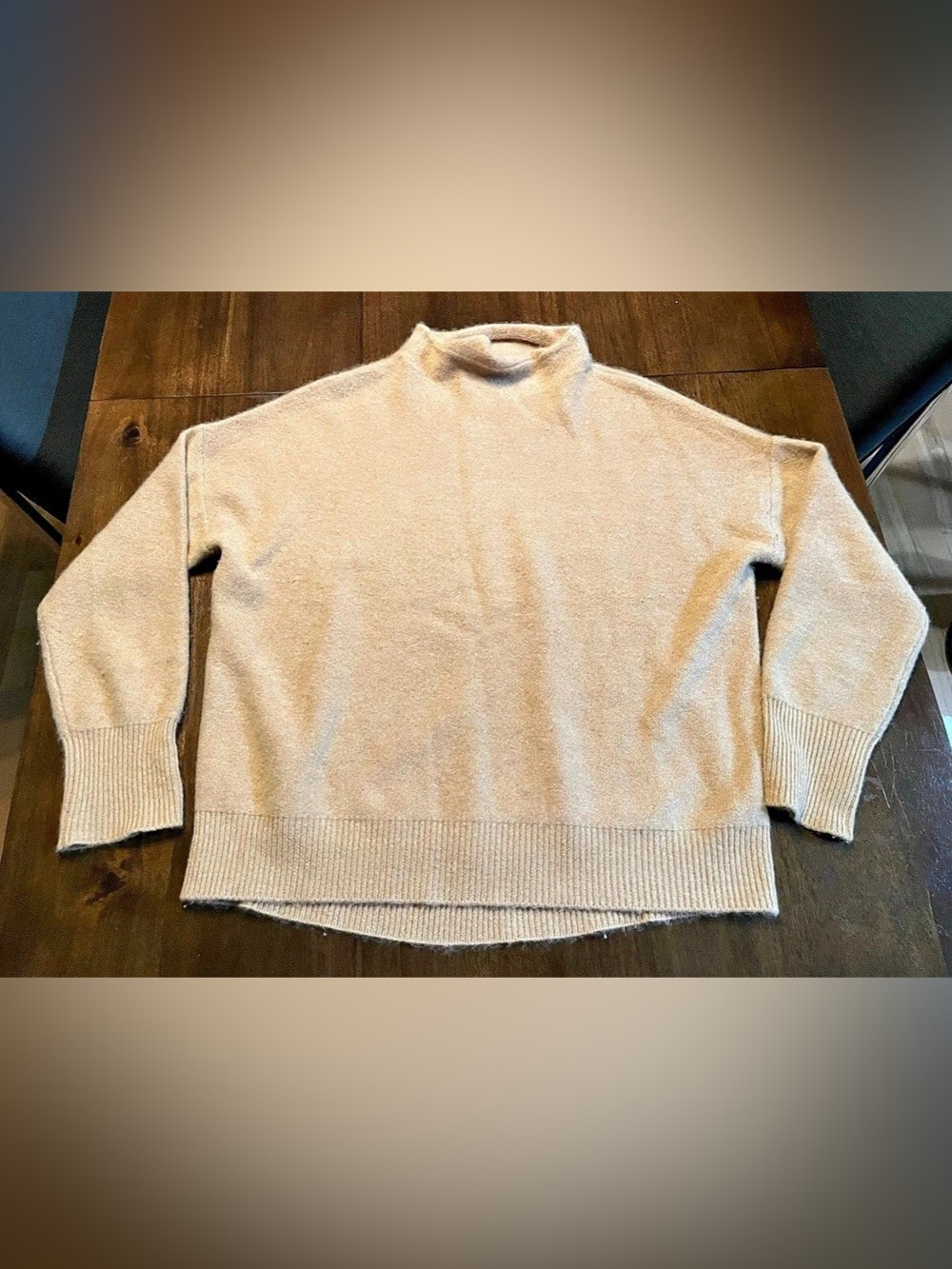 Saks Fifth Avenue Beige Cashmere Knit Mock Neck Long Sleeve Pullover Sweater L